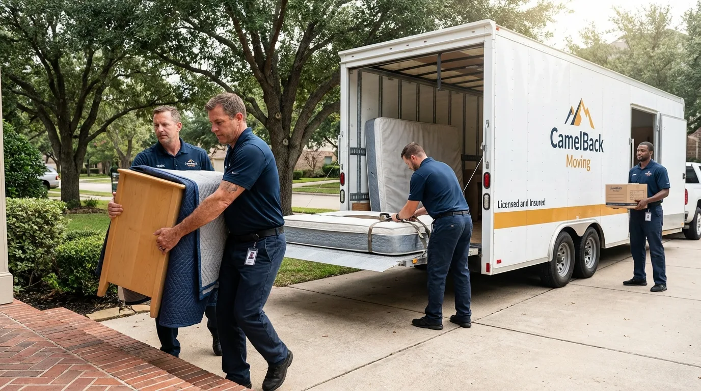 Crew loading residential truck for cross-state move from Kingston, IL